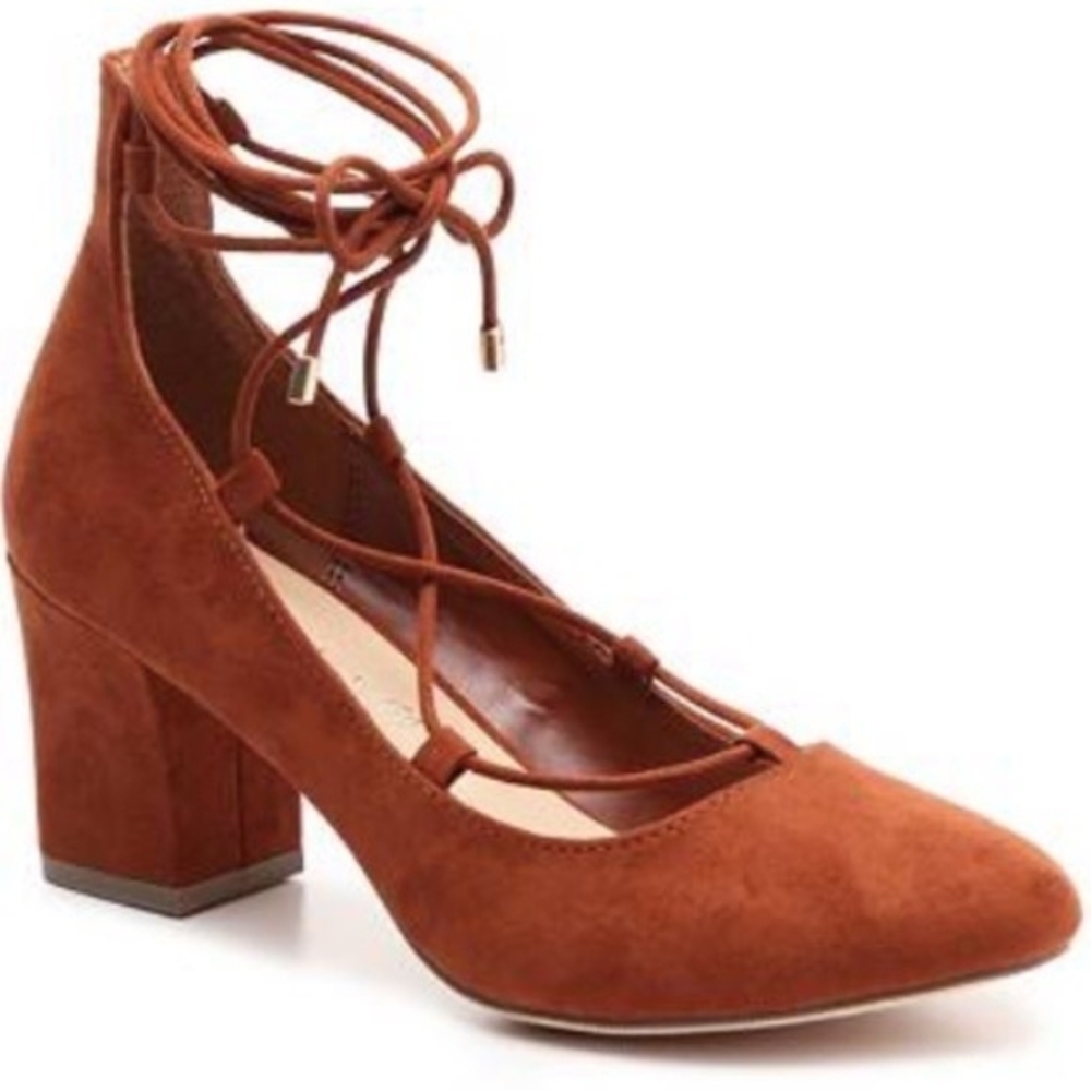 🆕️ Athena Alexander Women's rust Ankle Tie Lace Up Block Heel Faux Suede Sz-9